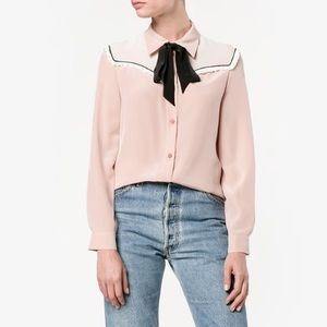 Miu Miu Pussy Bow Powder Pink Silk Shirt size 38